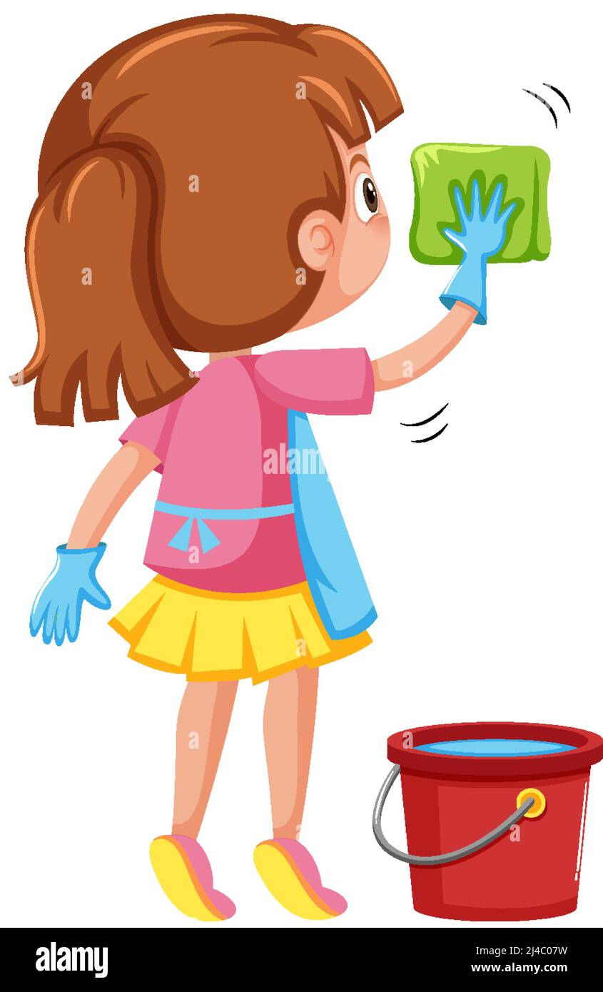 A girl cleaning on white background illustration Stock Vector Image