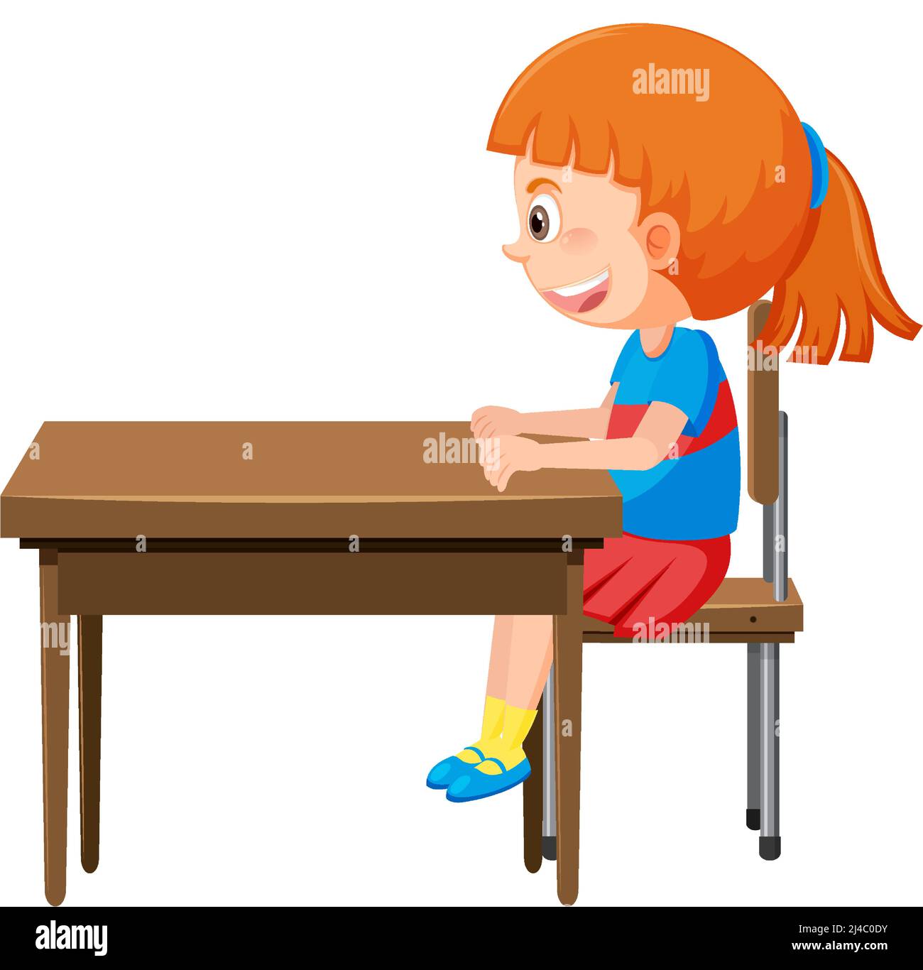 Girl sitting on a school desk illustration Stock Vector Image & Art - Alamy