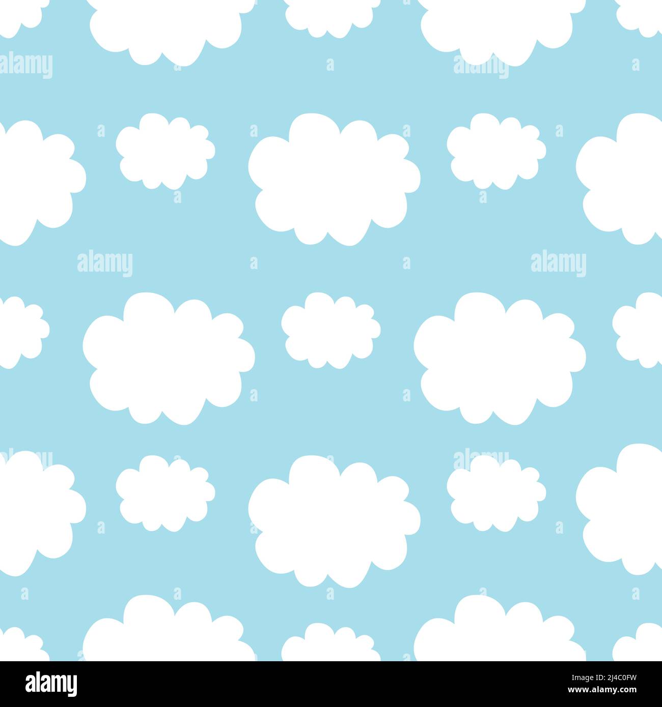 Hand Drawn Abstract Clouds isolated on a blue background. Simple bubble clouds is in Seamless pattern. Stock Vector