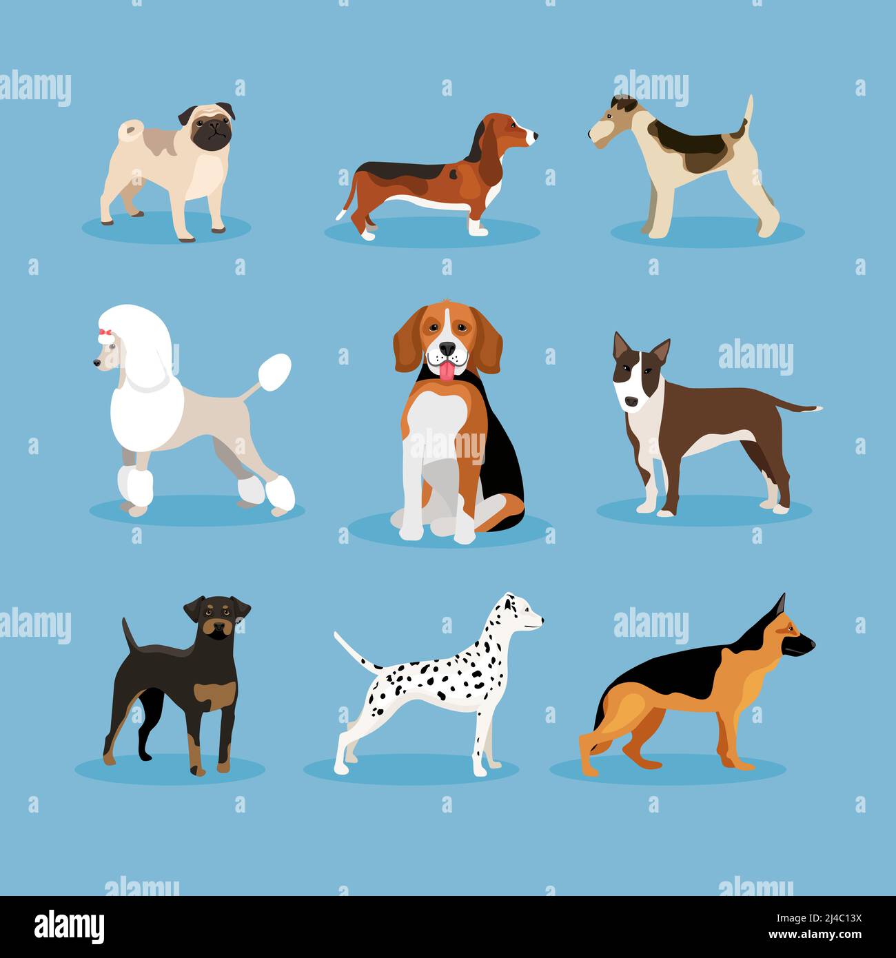 vector icons dogs set isolated on blue background Stock Vector Image ...