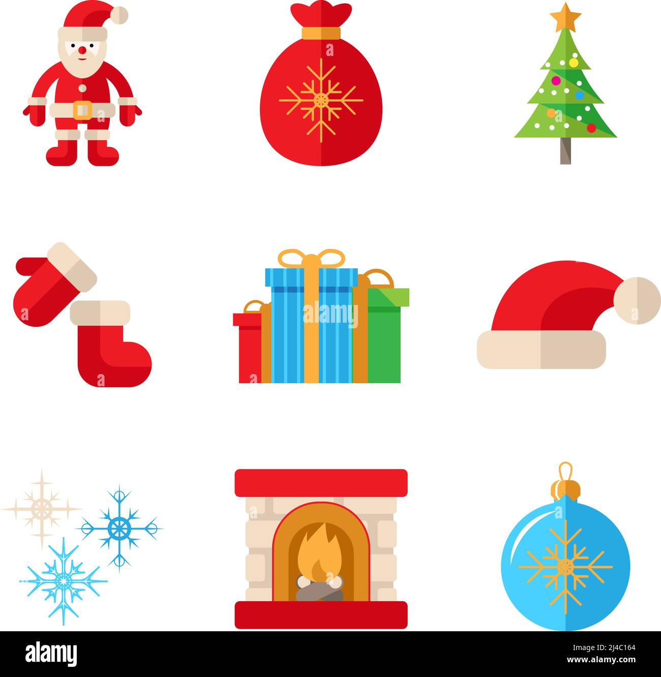 Christmas icons set in flat style, vector on white background Stock Vector