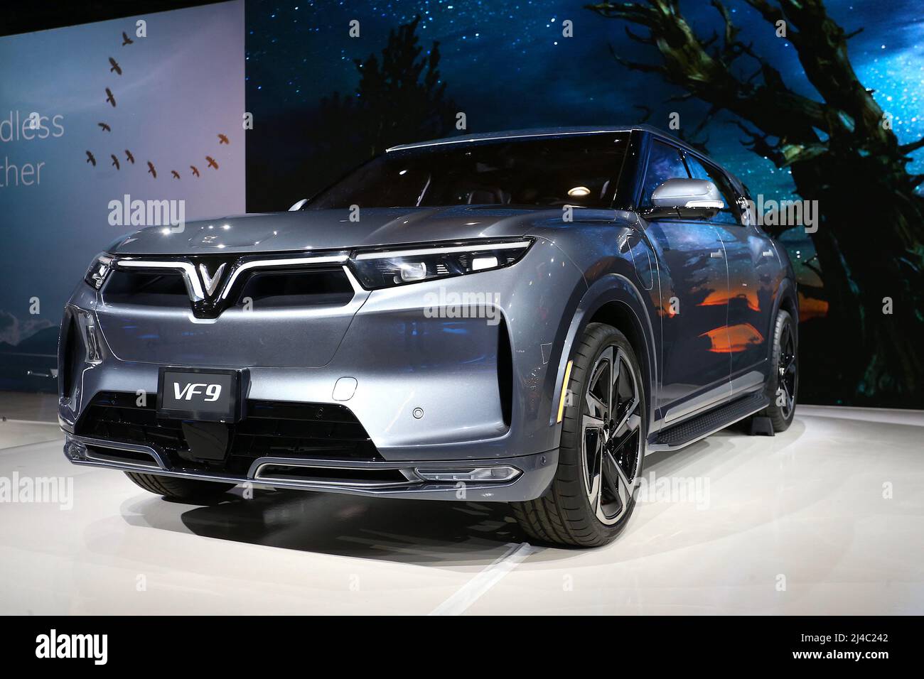 Vinfast cars on display at the 2022 New York International Auto Show at