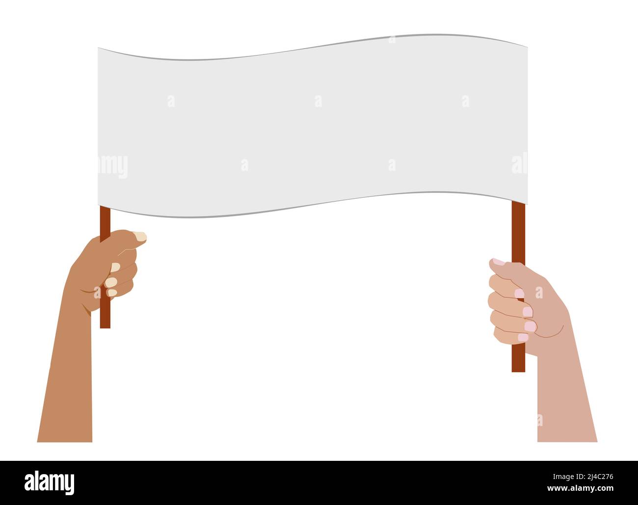 People with placards. Hands holding blank banners. Protest of activists with empty sign. Woman demonstration. Vector illustration. Stock Vector