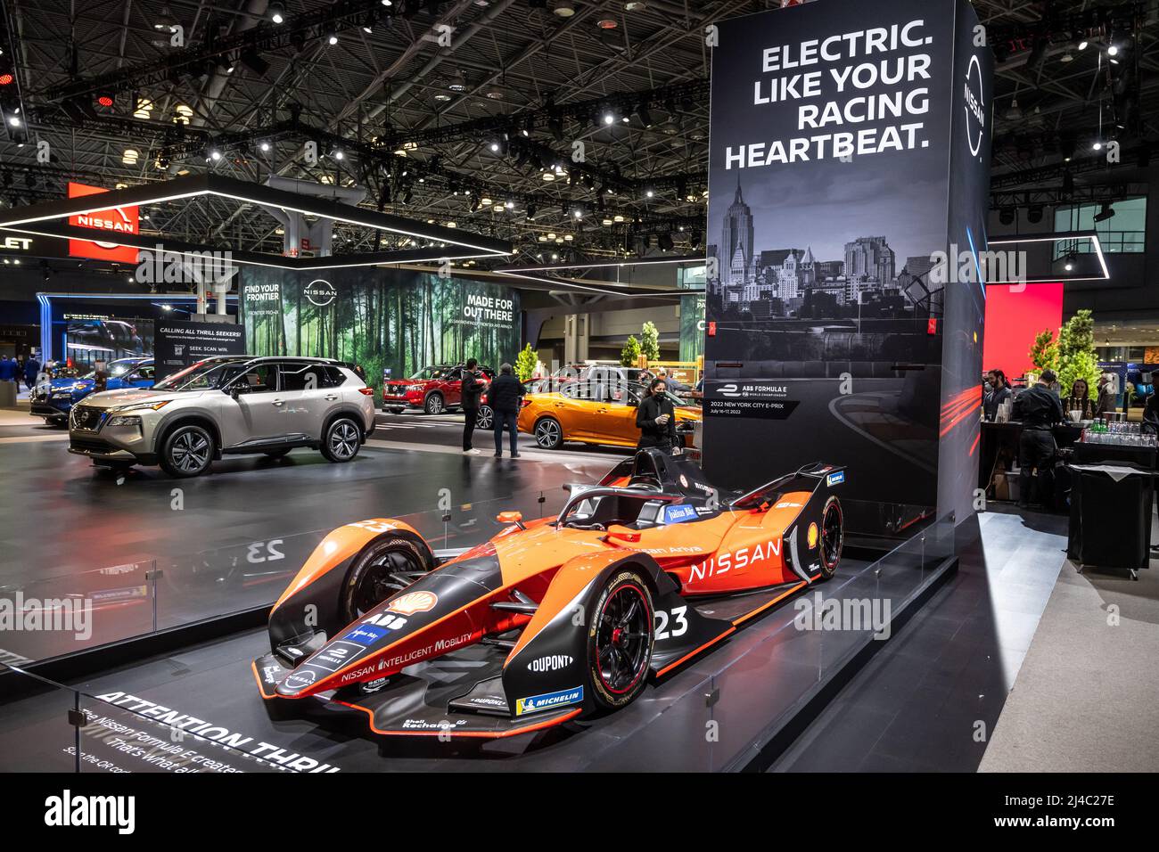New York, USA. 13th Apr, 2022. A Nissan Formula E racing car in display at the 2022 New York International Auto Show at the Javits Center in New York City. The normally annual show opened today after it was cancelled the two previous years due to the COVID-19 pandemic. Credit: Enrique Shore/Alamy Live News Stock Photo
