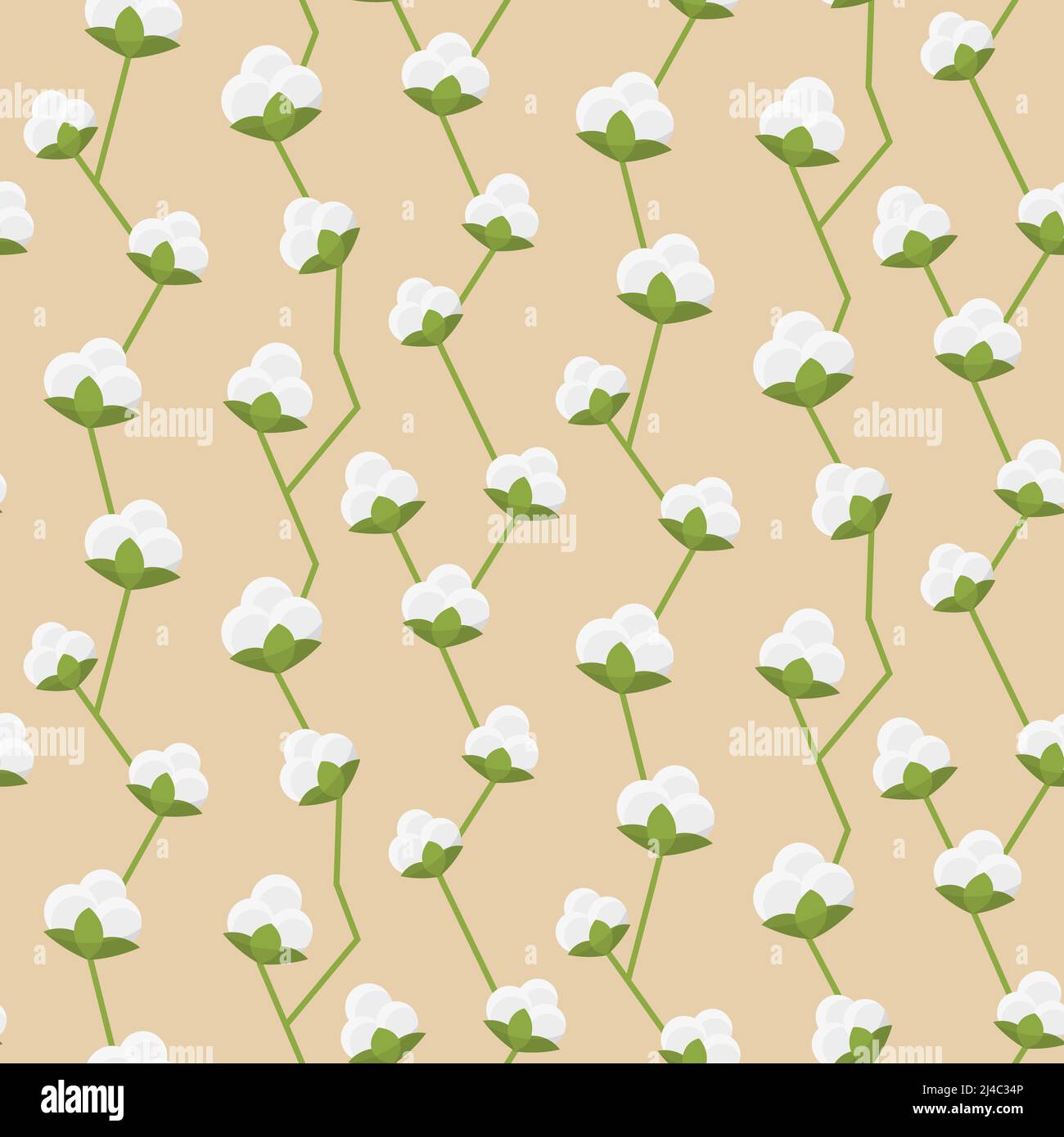 Cotton decorative seamless pattern wtih white fluffy flowers vector illustration Stock Vector
