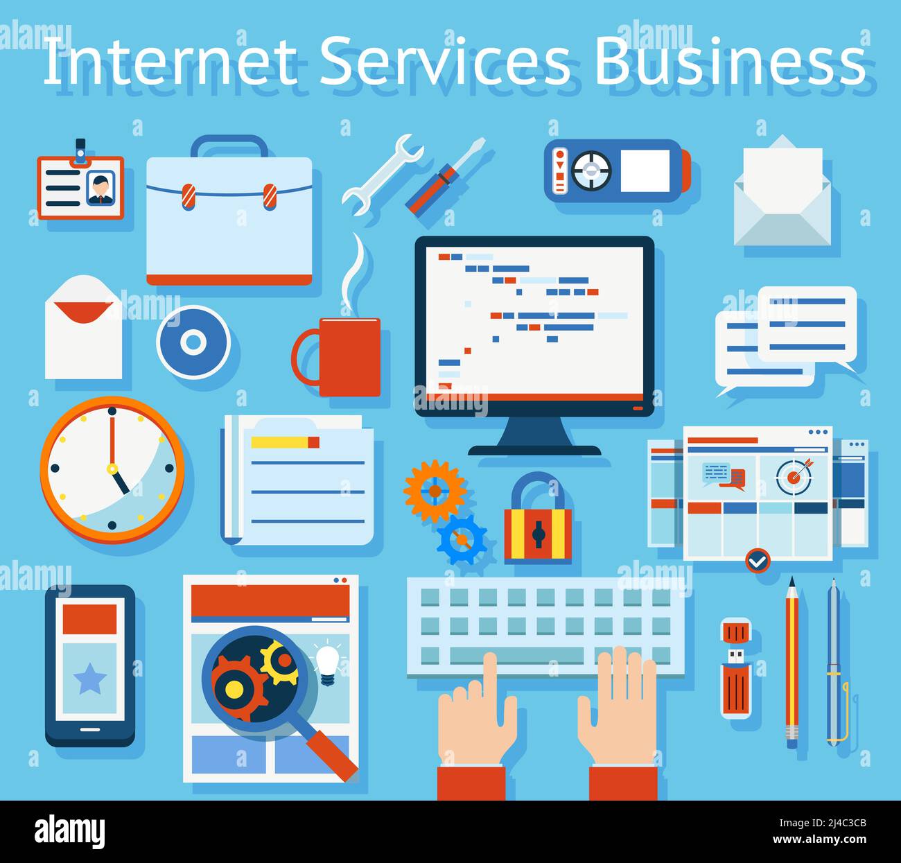 Computer Service Design Ideas Style Colored Internet Service Business Concept Graphic Design on Light Blue ...