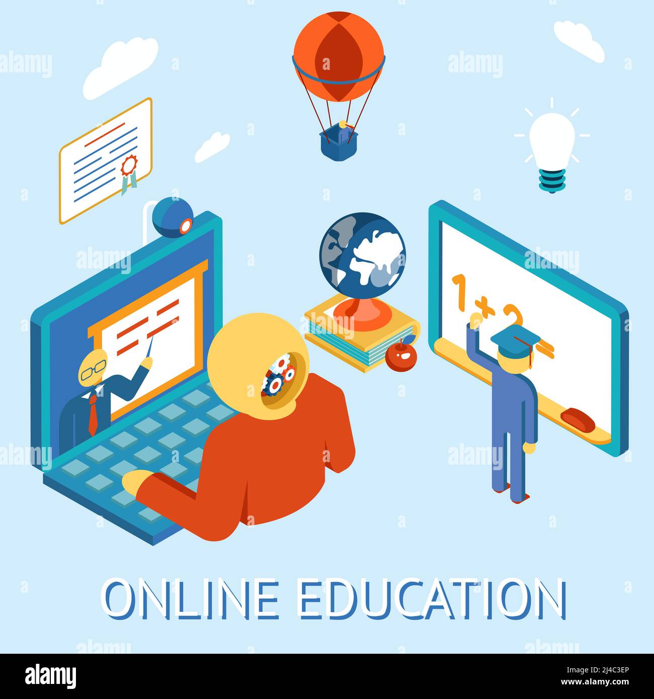 Concept of online education. Study distance by computing. Remotely and