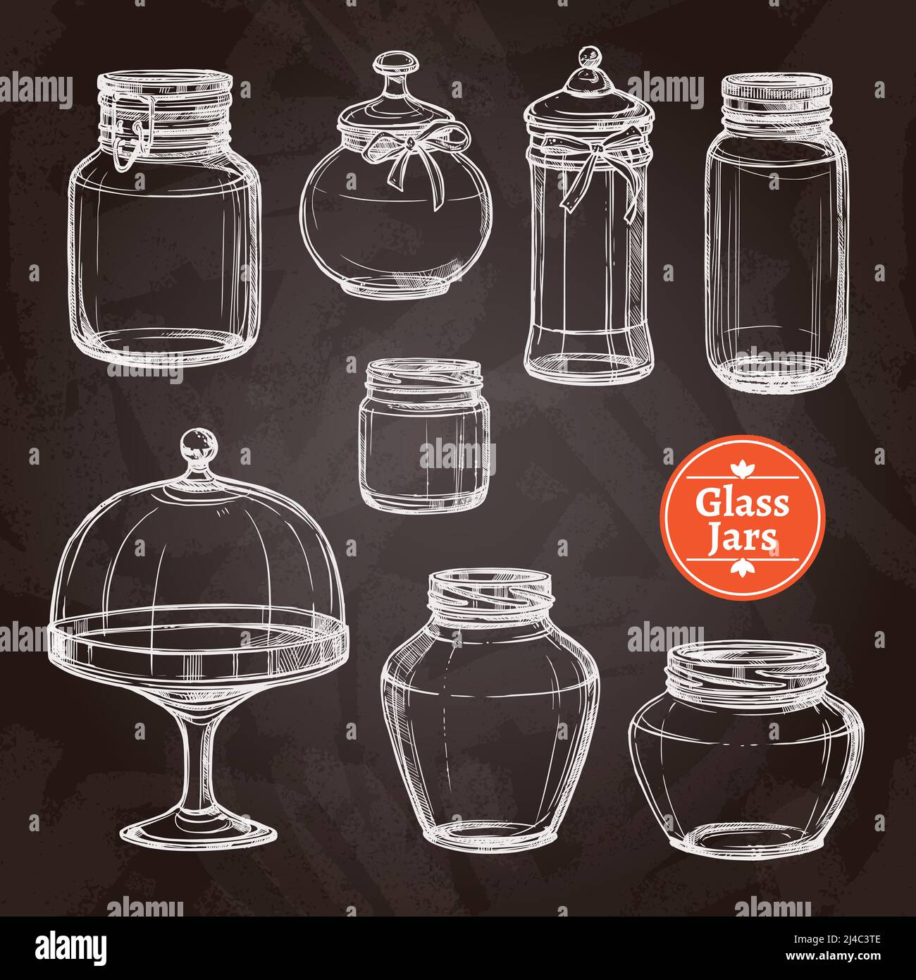 Big glass jar set hand drawn on chalkboard isolated vector illustration