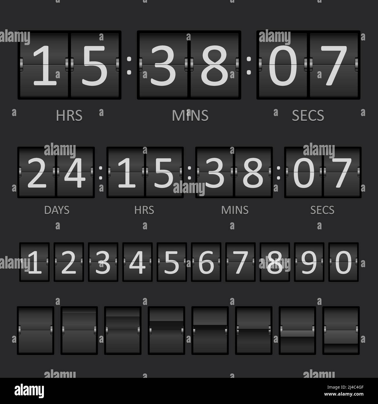 Vector Countdown Timer and Scoreboard Numbers. EPS10 opacity. Editable EPS and Render in JPG