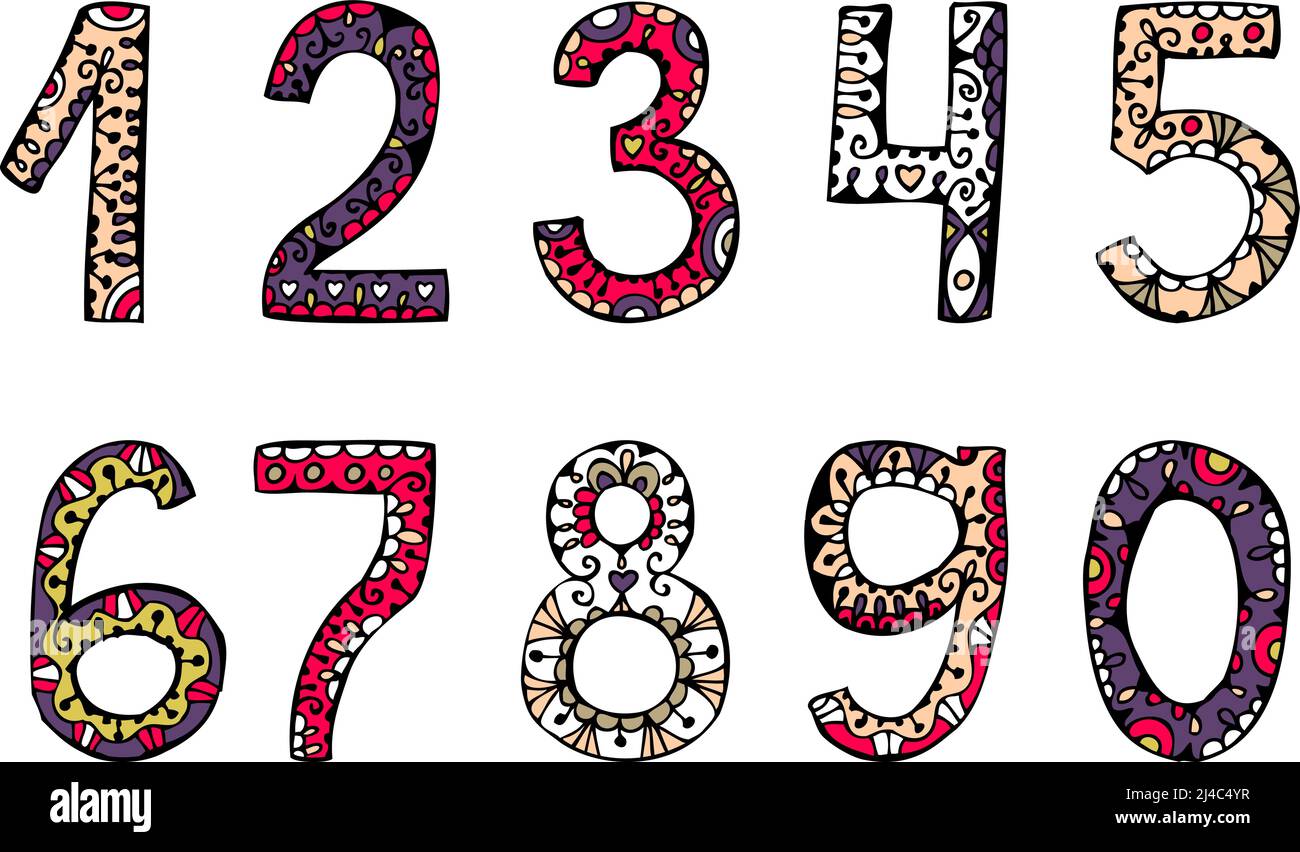 vector hand drawn ornamental numbers of decorative font for invitations