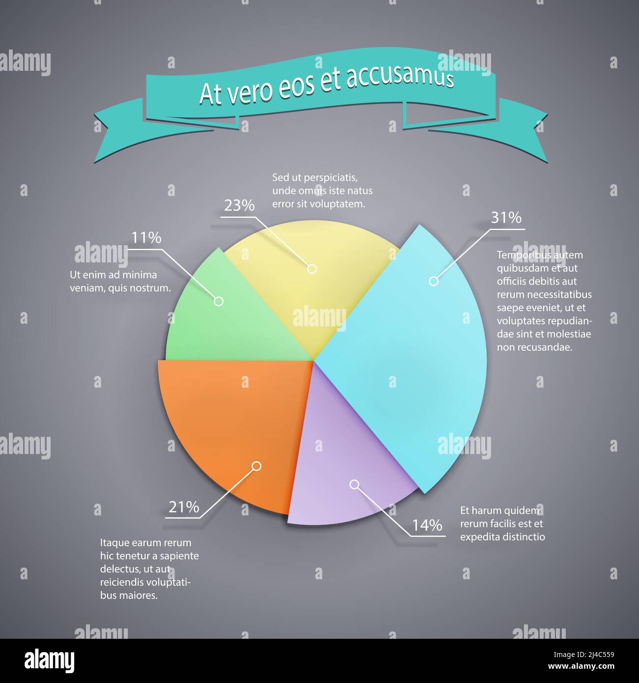 vector business pie chart template for infographics, reports and presentations Stock Vector