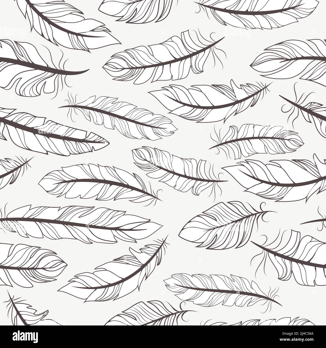 Vintage seamless pattern with hand-drawn feathers vector illustration ...