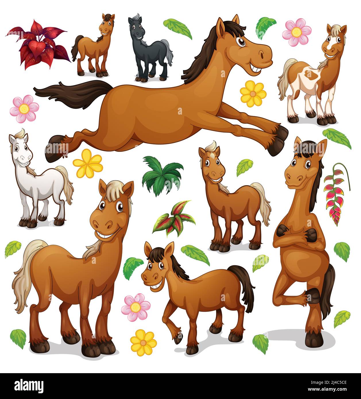 Cute animals set on white background illustration Stock Photo - Alamy
