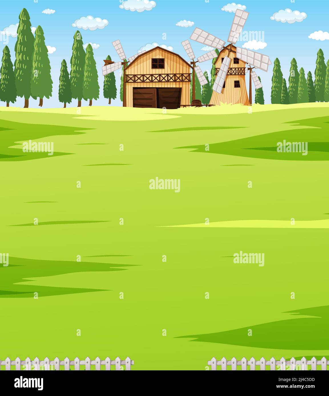 Farm scene landscape with barn illustration Stock Photo - Alamy