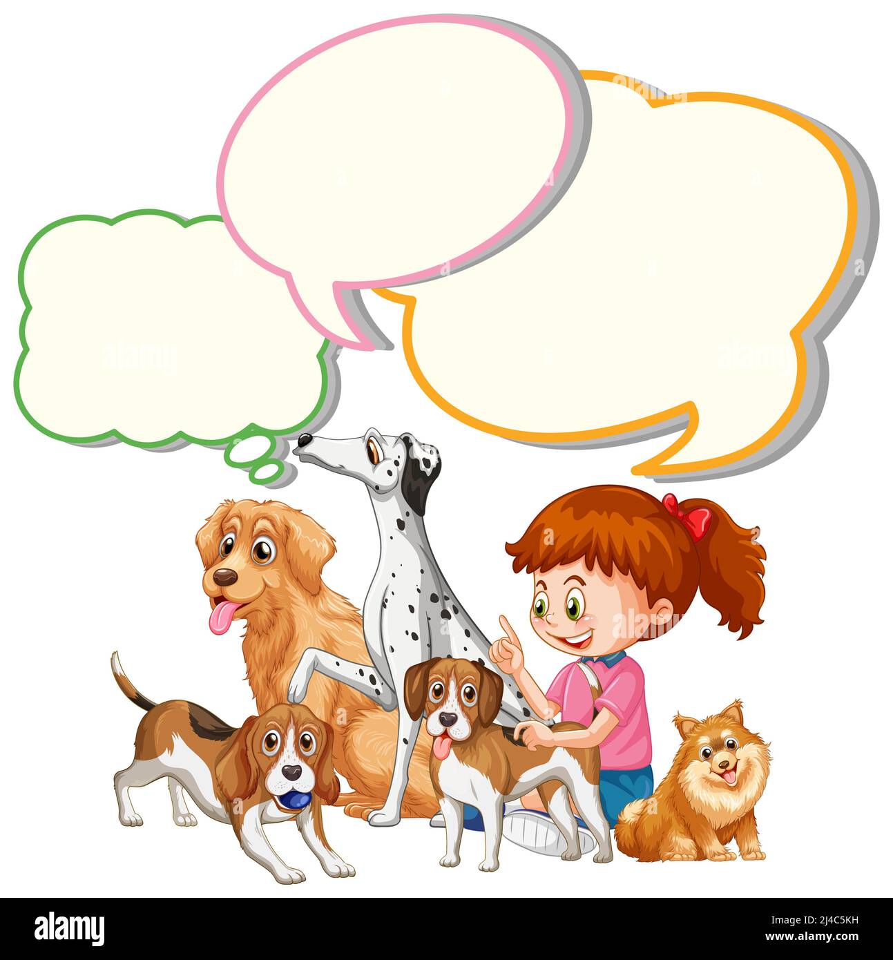 Speech bubble template wtih girl and pets illustration Stock Photo - Alamy
