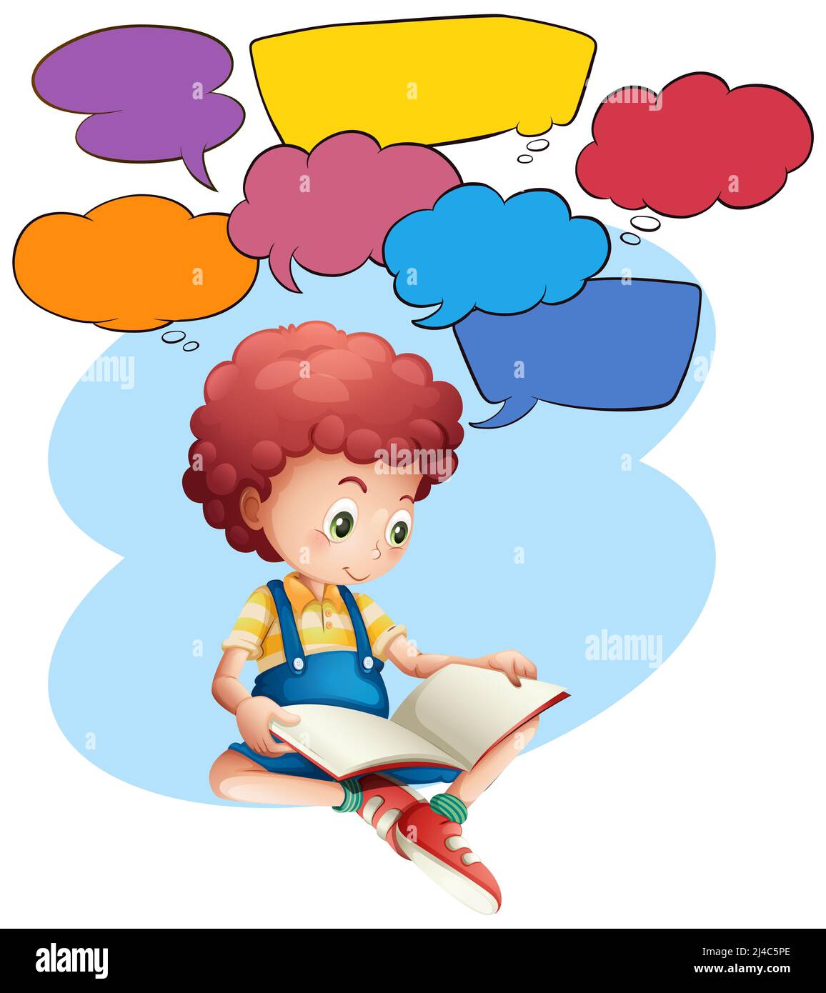 Speech bubble template with boy reading book illustration Stock Photo ...