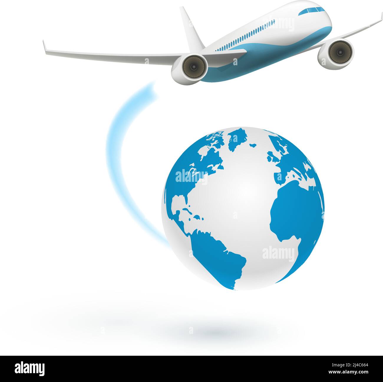 Airplane flying around the globe isolated on white background. Vector ...