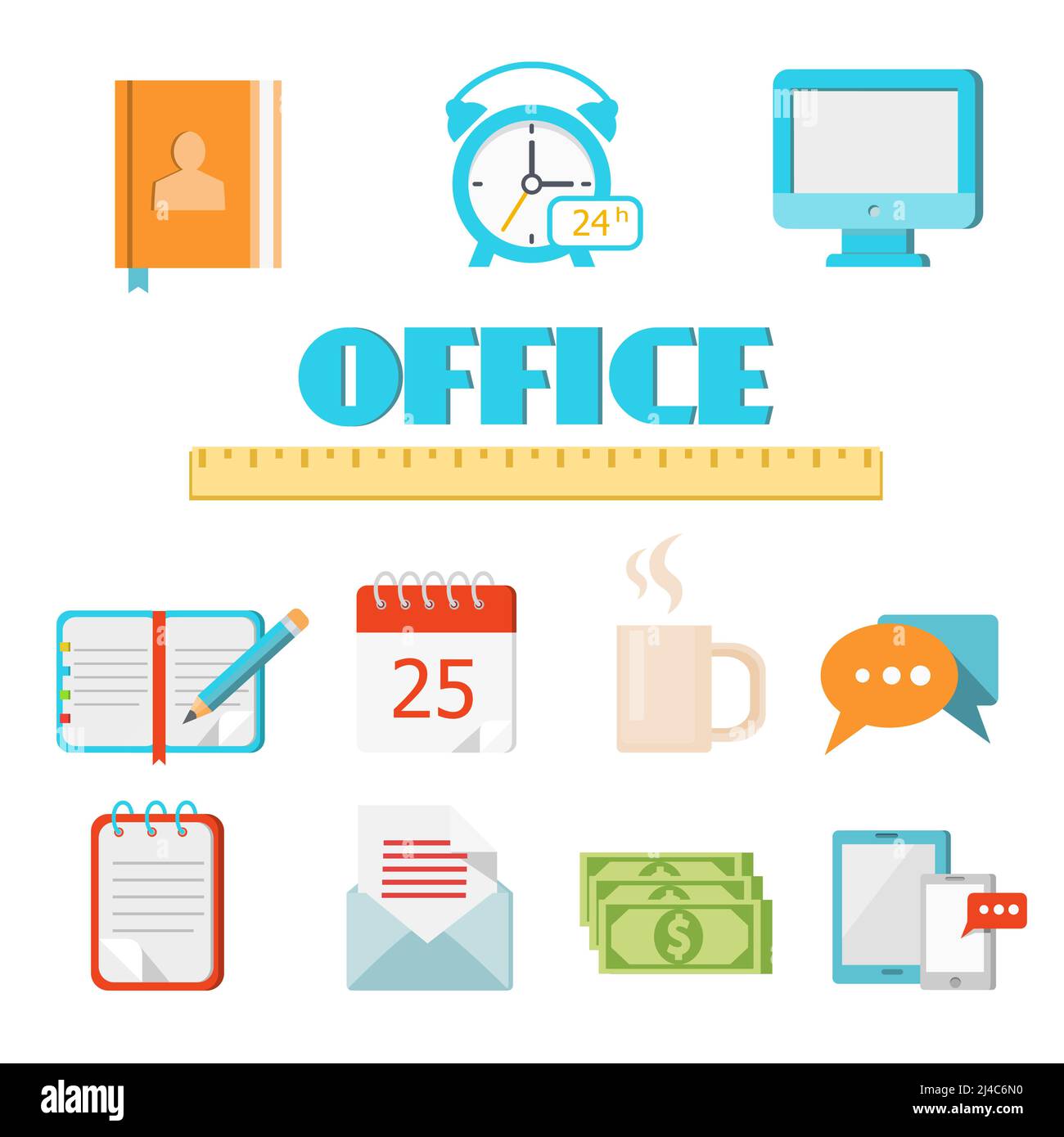 Vector colored flat office icon set for Web and Mobile Application (app) Stock Vector
