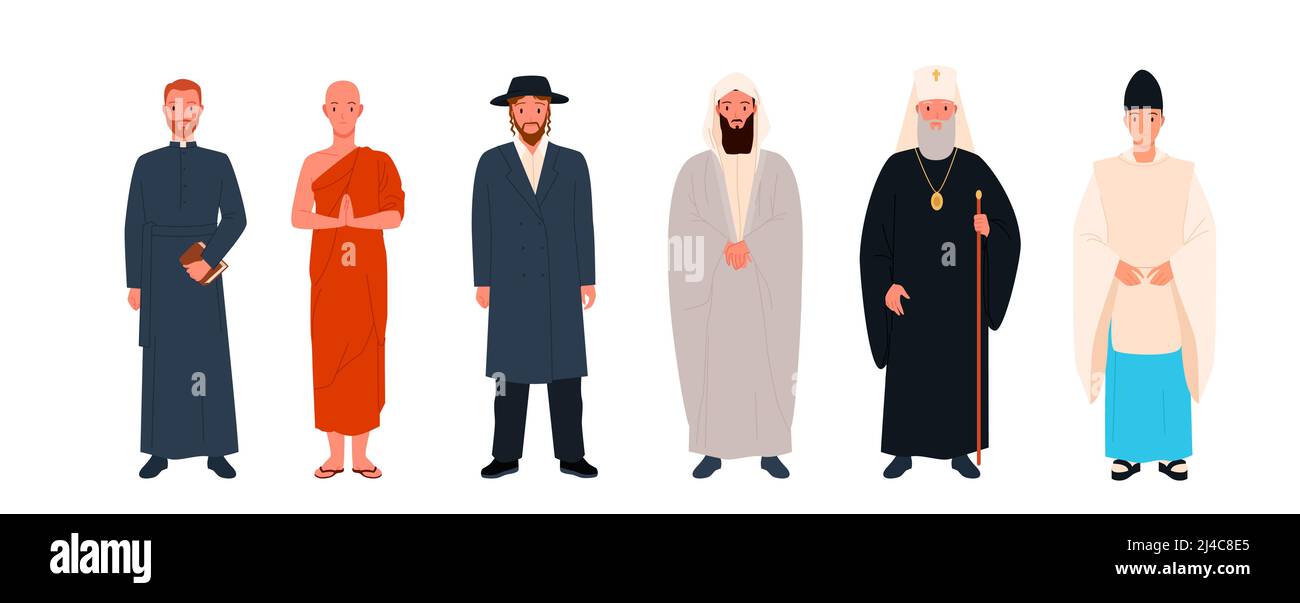 Set of different religious clerics Stock Vector