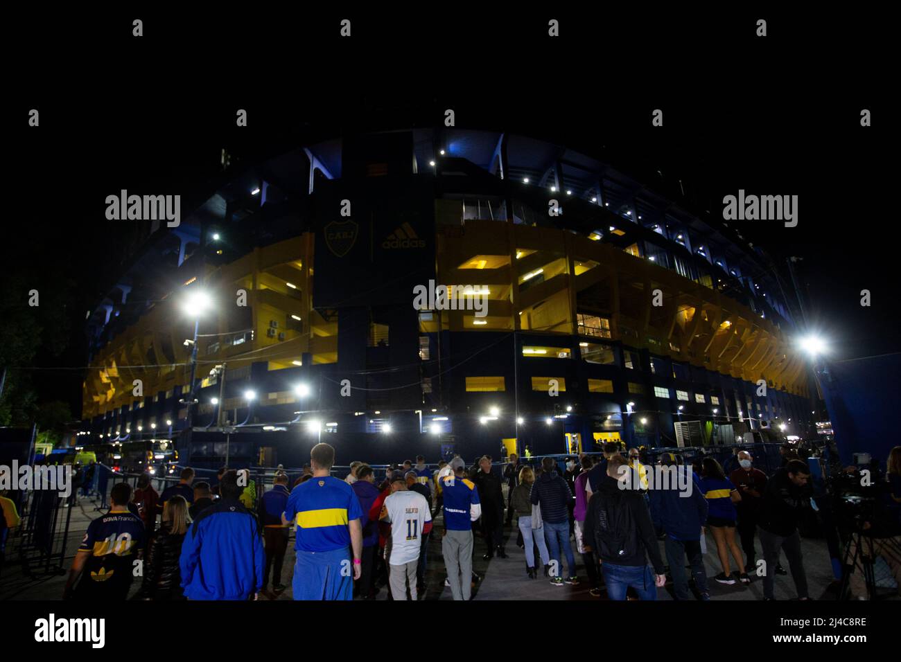 BUENOS AIRES, ARGENTINA - APRIL 3: A general view of the stadium of Boca Juniors as part of Copa de la Liga 2022 at Alberto J. Armando Stadium, La Bom Stock Photo