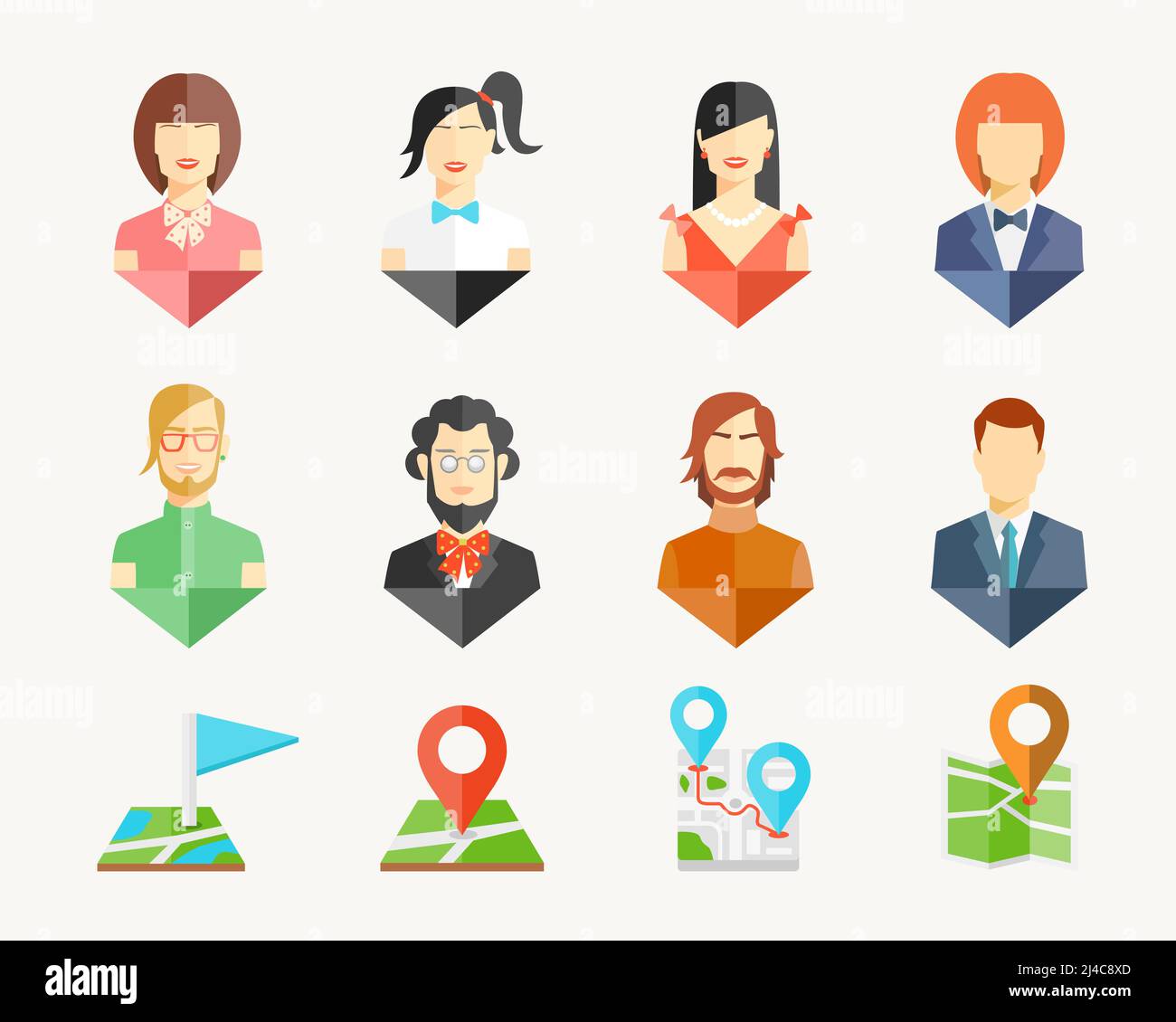 Vector people men and women avatar pins for map Stock Vector