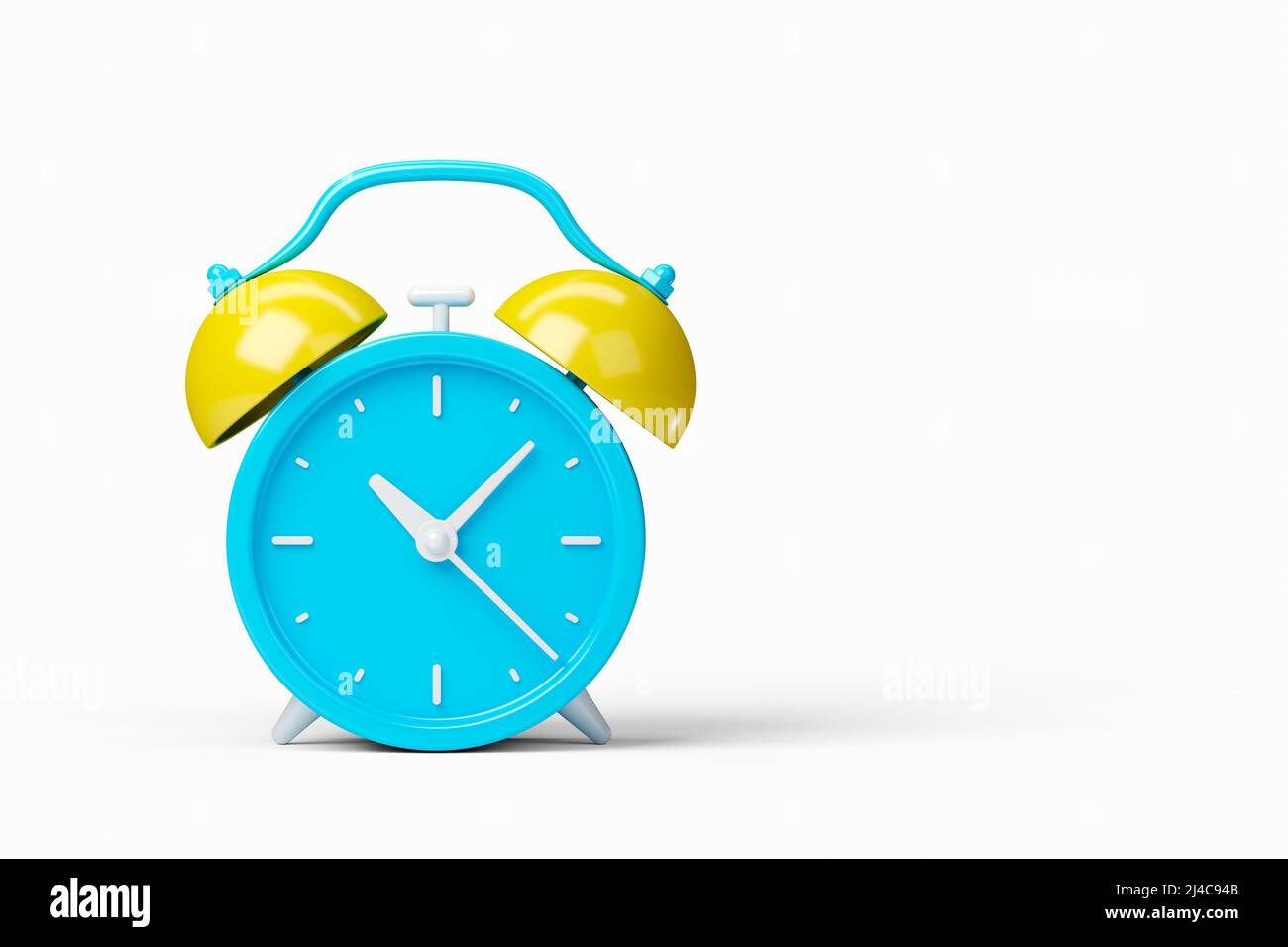 Blue vintage alarm clock isolated on white background. Retro design Stock Photo