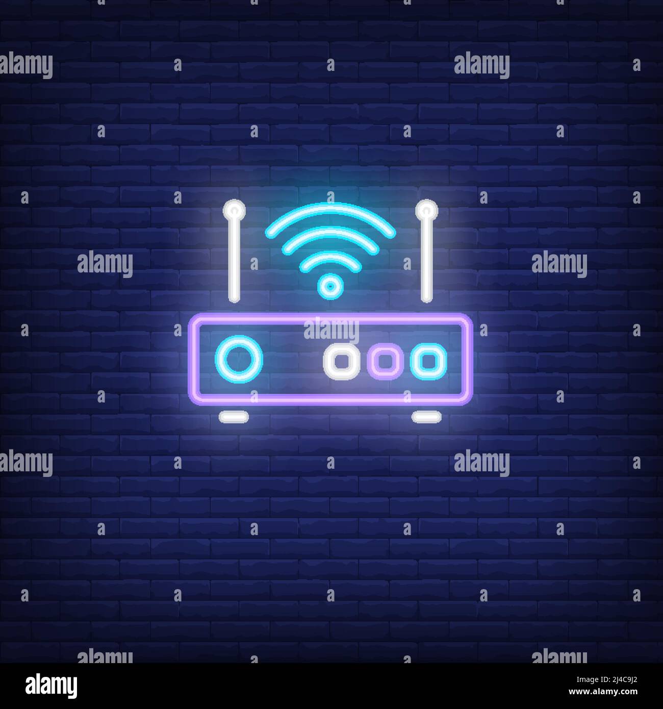 Router with signal symbol neon sign. Wifi, communication, technology ...