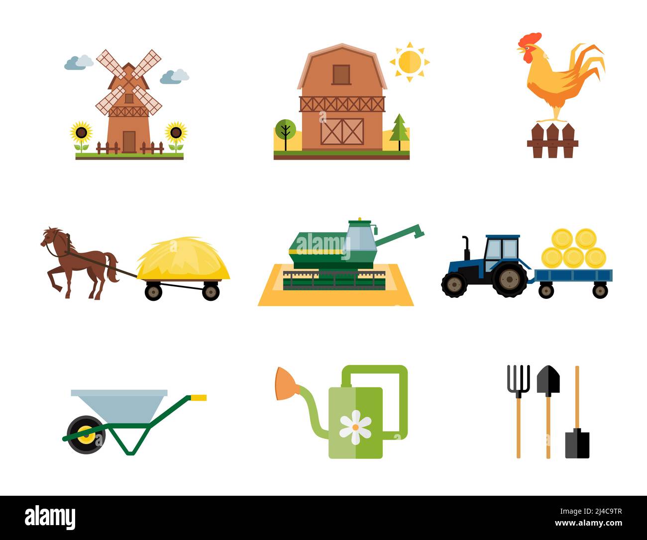 vector colored farm and farming icons in flat style Stock Vector
