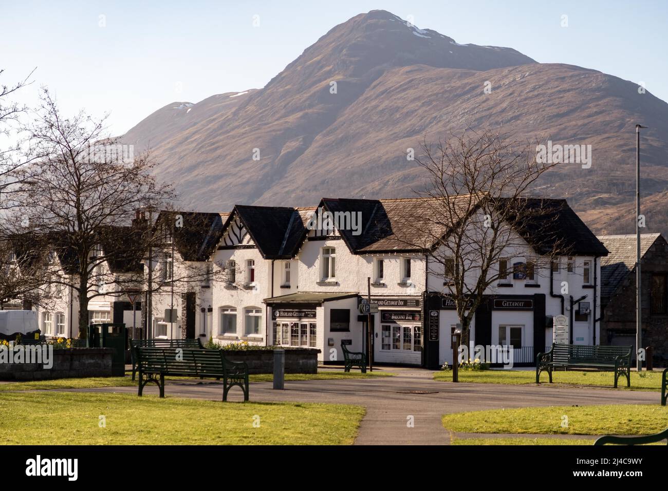 A view of Kinlochleven, a village located in the Scottish Highlands along the West Highland Way. Stock Photo