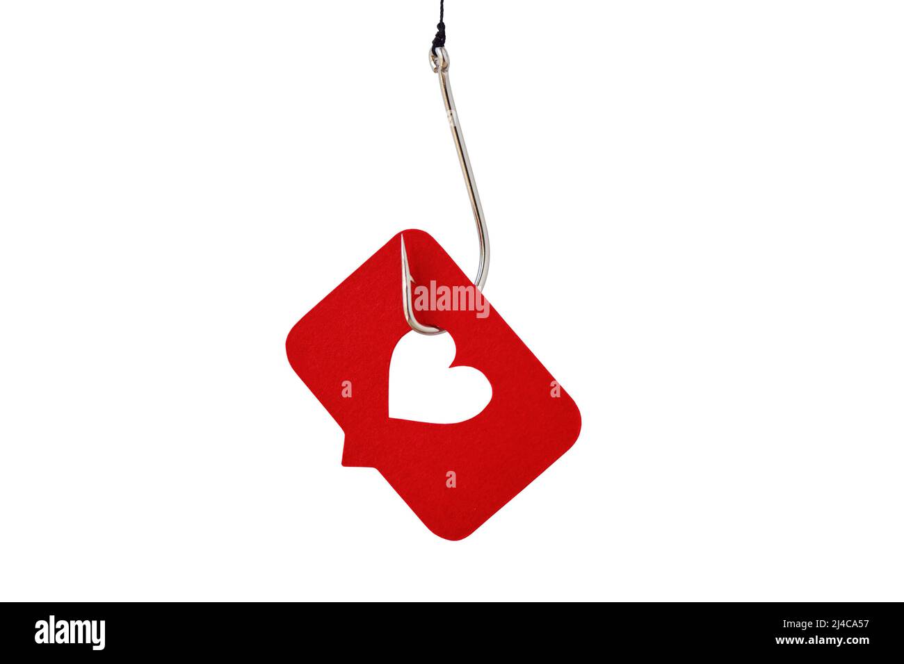 Fishing hook with social media like button on white background - Concept of social media, popularity and marketing strategy Stock Photo