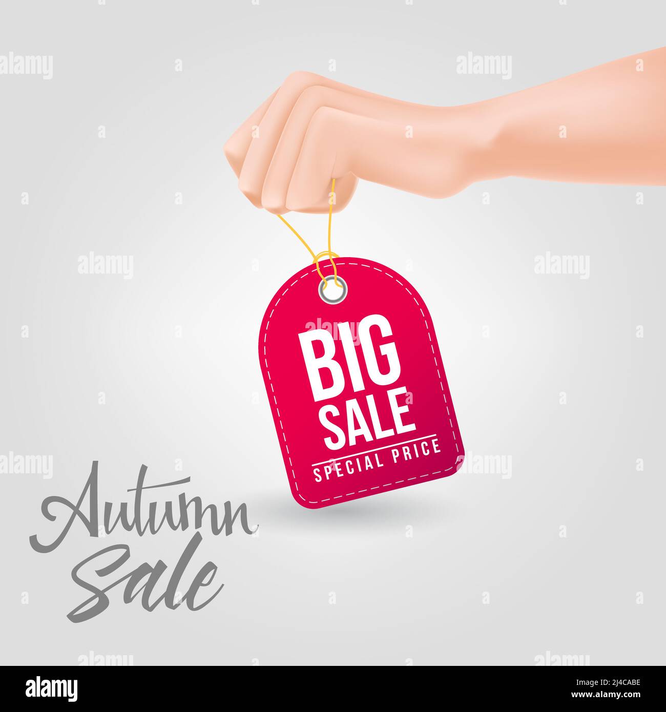 Big sale, special price lettering on tag being held with hand. Autumn offer or sale advertising design. Handwritten and typed text, calligraphy. For l Stock Vector