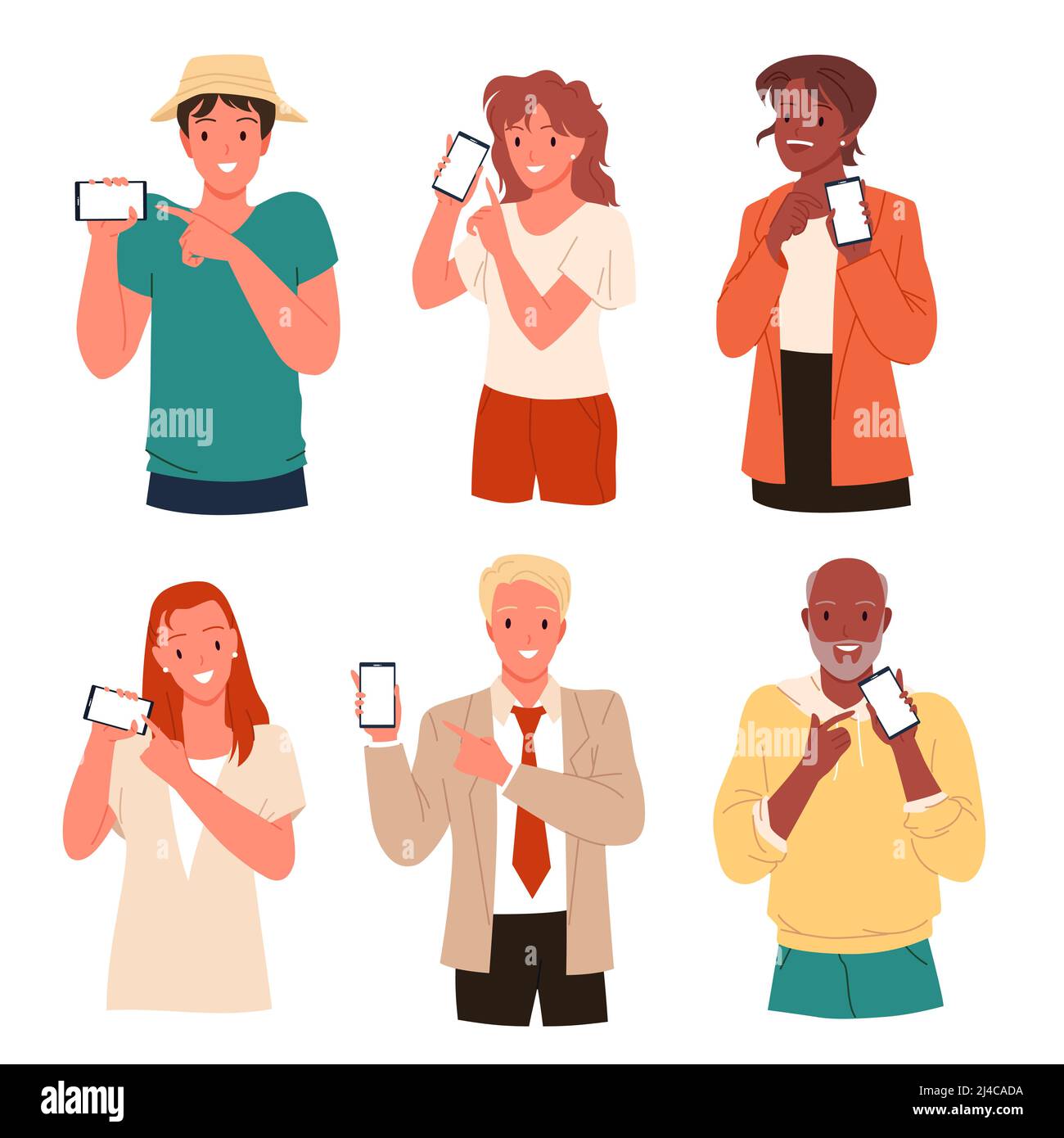 Set of different people showing screen phone Stock Vector Image & Art ...