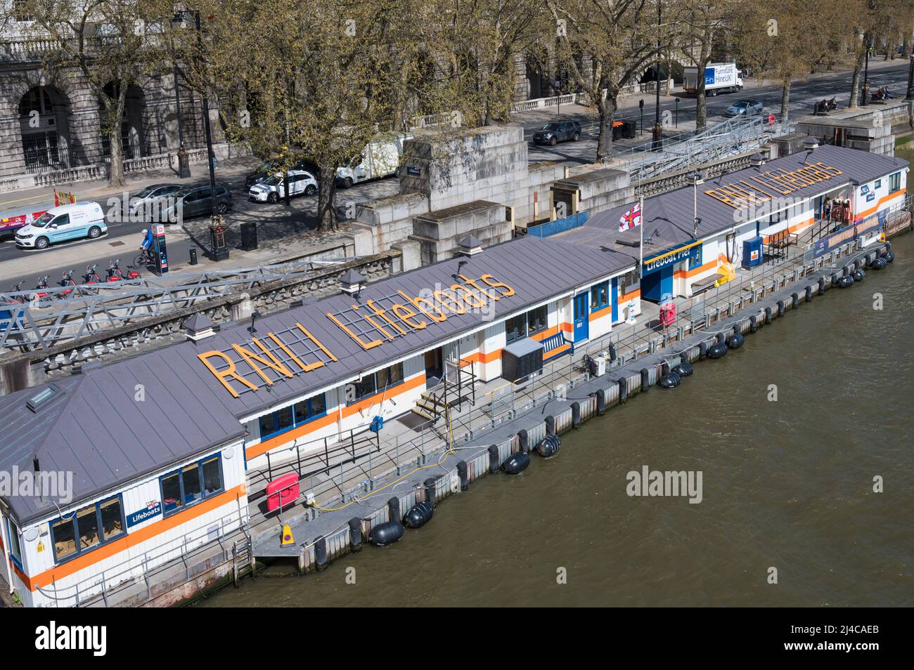 RNLI Tower Lifeboat Station alongside Victoria Embankment on the River Thames, London, England, UK. Stock Photo