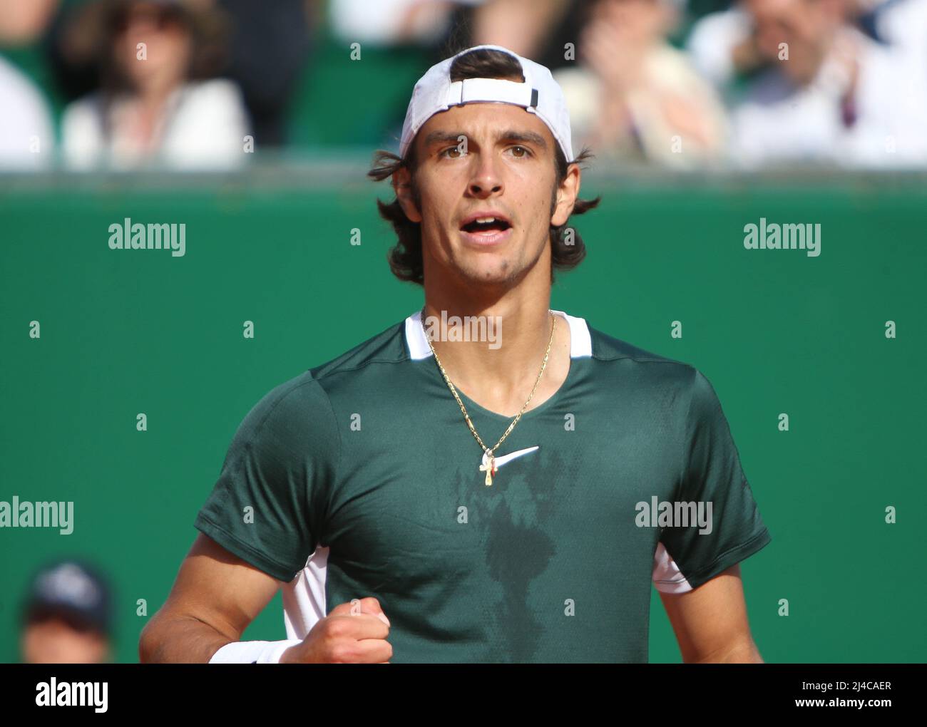 April 13, 2022, Roquebrune-Cap-Martin, France: Lorenzo Musetti of Italy  during the Rolex Monte-Carlo Masters 2022, ATP Masters 1000 tennis  tournament on April 13, 2022 at Monte-Carlo Country Club in Roquebrune-Cap- Martin, France -