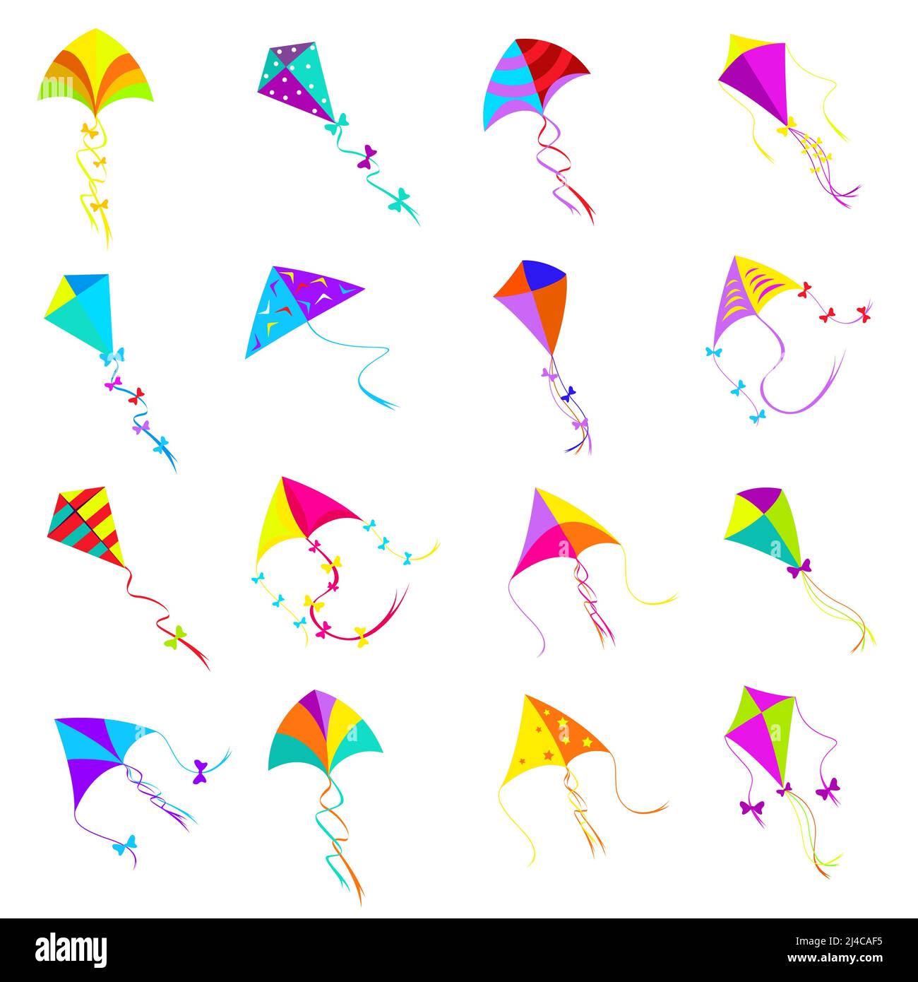 Colorful kite icons set.Toy design, object group for activity game, fly ...