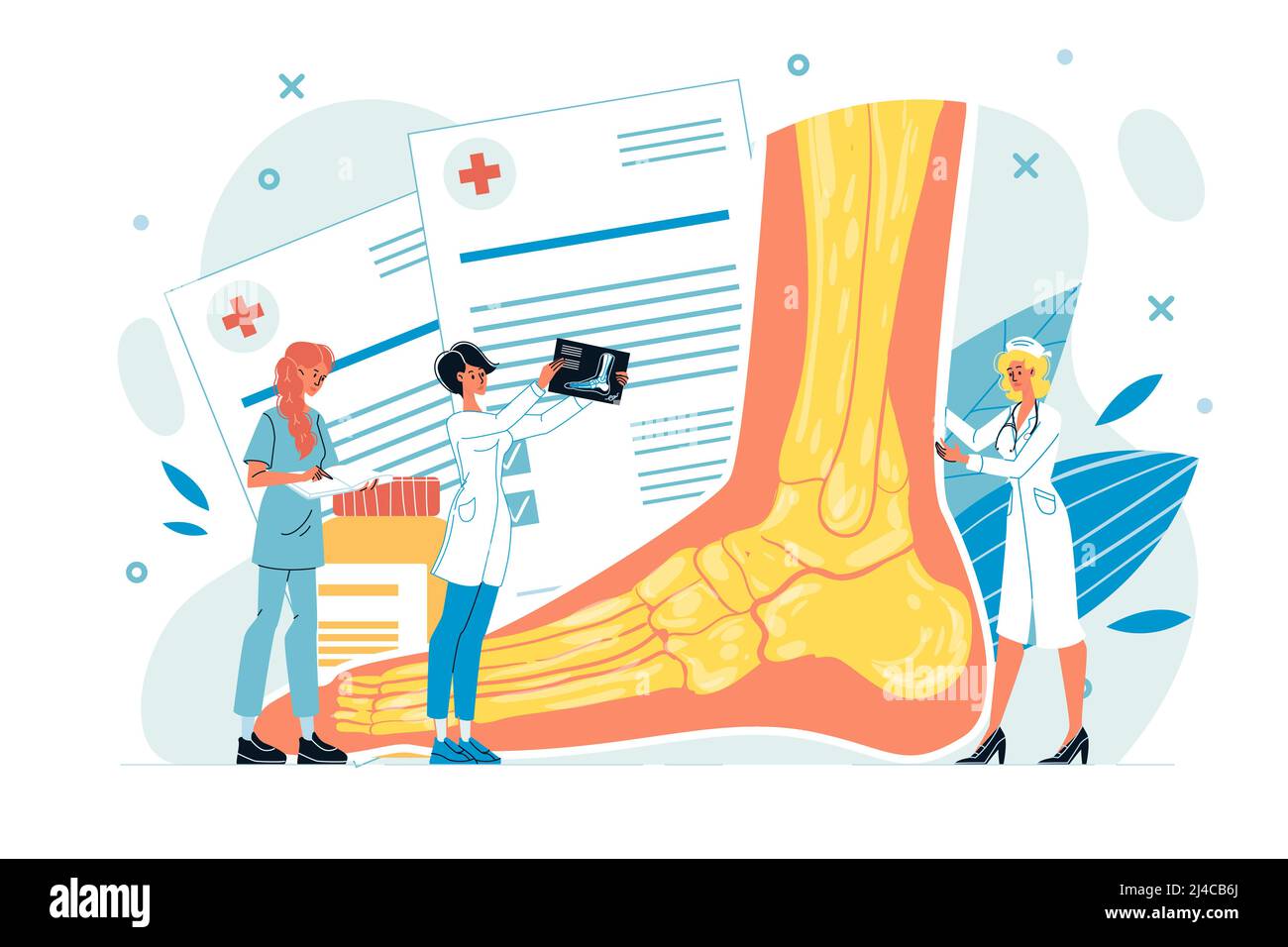 Tiny doctor examining foot or leg ankle on xray Stock Vector Image