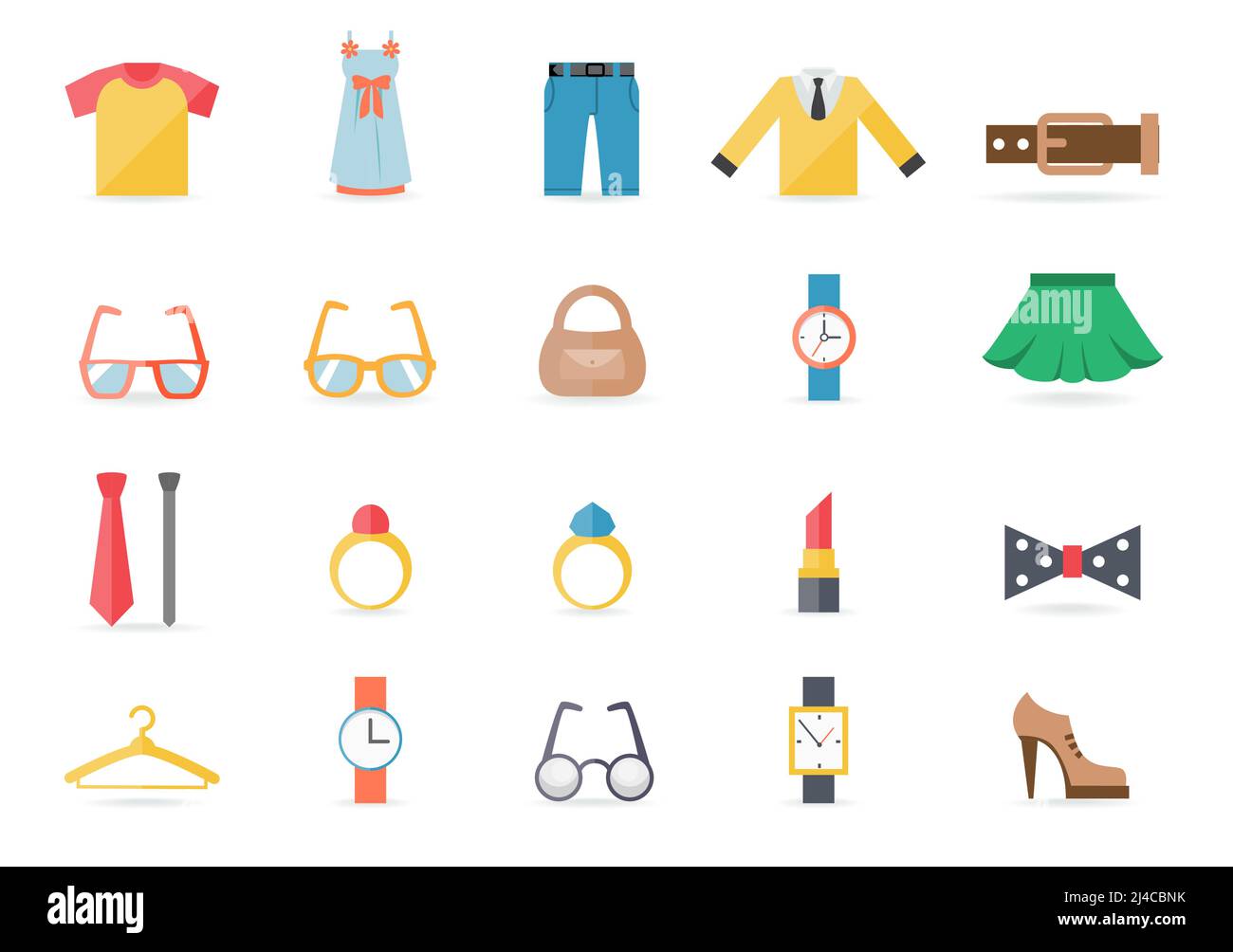 Various Clothing and Accessory Themed Graphic Icons on White Background Stock Vector