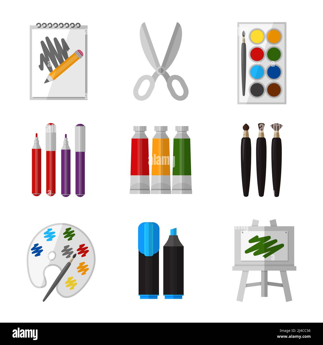 Vector tool set for artist in flat design style. Gouache and scissors ...
