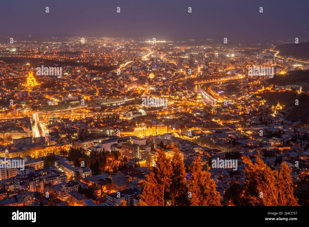 Beautiful panoramic view of Tbilisi at sunset, Georgia, Europe Stock Photo