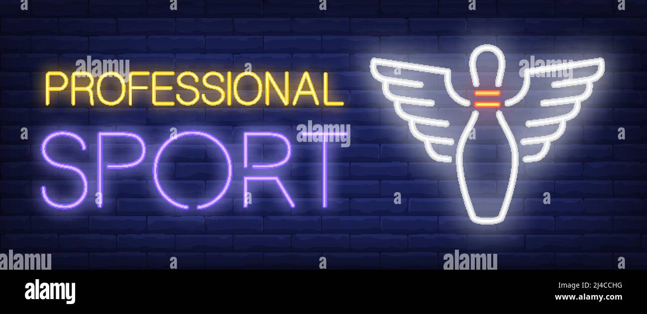 Professional sport neon text and bowling pin with wings. Bowling club and  advertisement design. Night bright neon sign, colorful billboard, light  bann Stock Vector Image & Art - Alamy