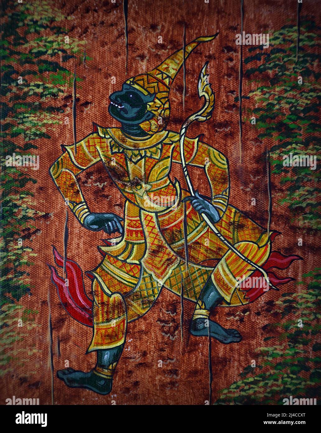Art oil painting Ramayana story in the grand palace of bangkok Stock Photo