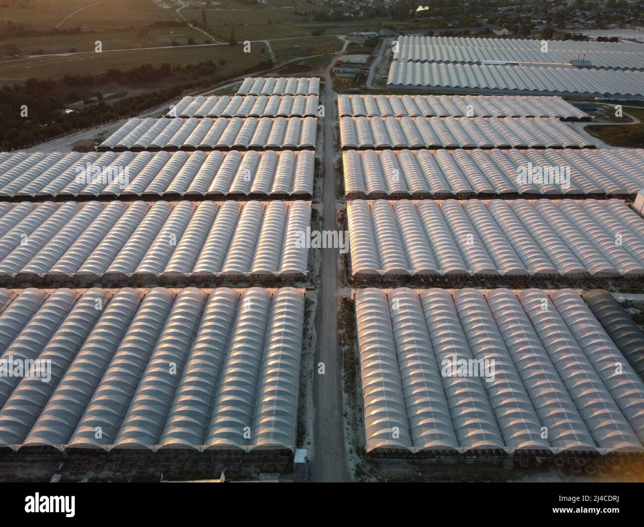 Greenhouses field flying over hi-res stock photography and images - Alamy
