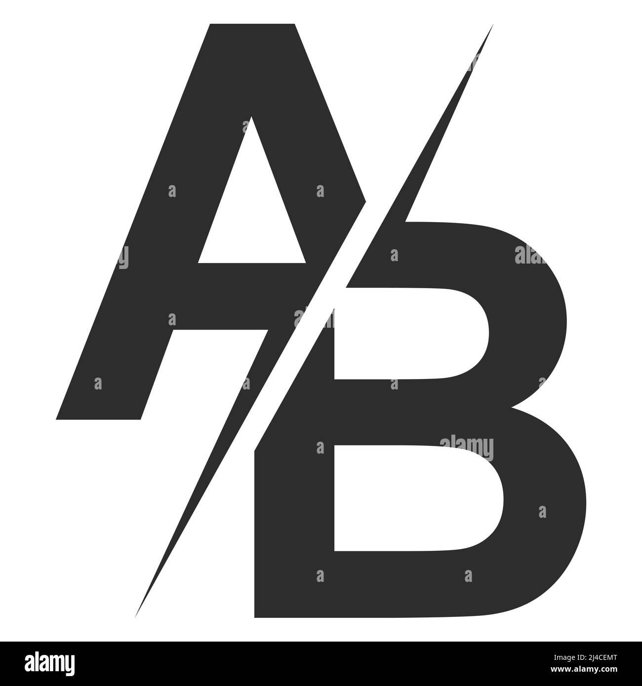 Letters A B ab logo separated diagonally by lightning strike, a versus vs b ab Stock Vector