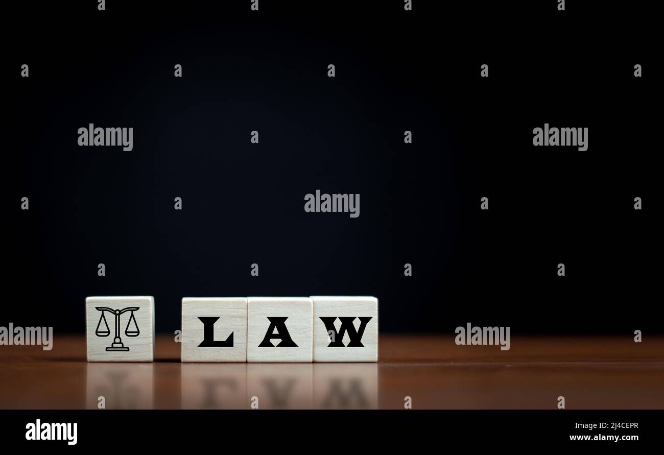 Wooden cube block shape with icon law legal justice. Law business and