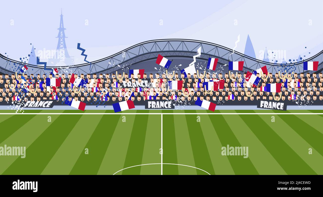 Football fans vector illustration. Match, field, bleacher, France