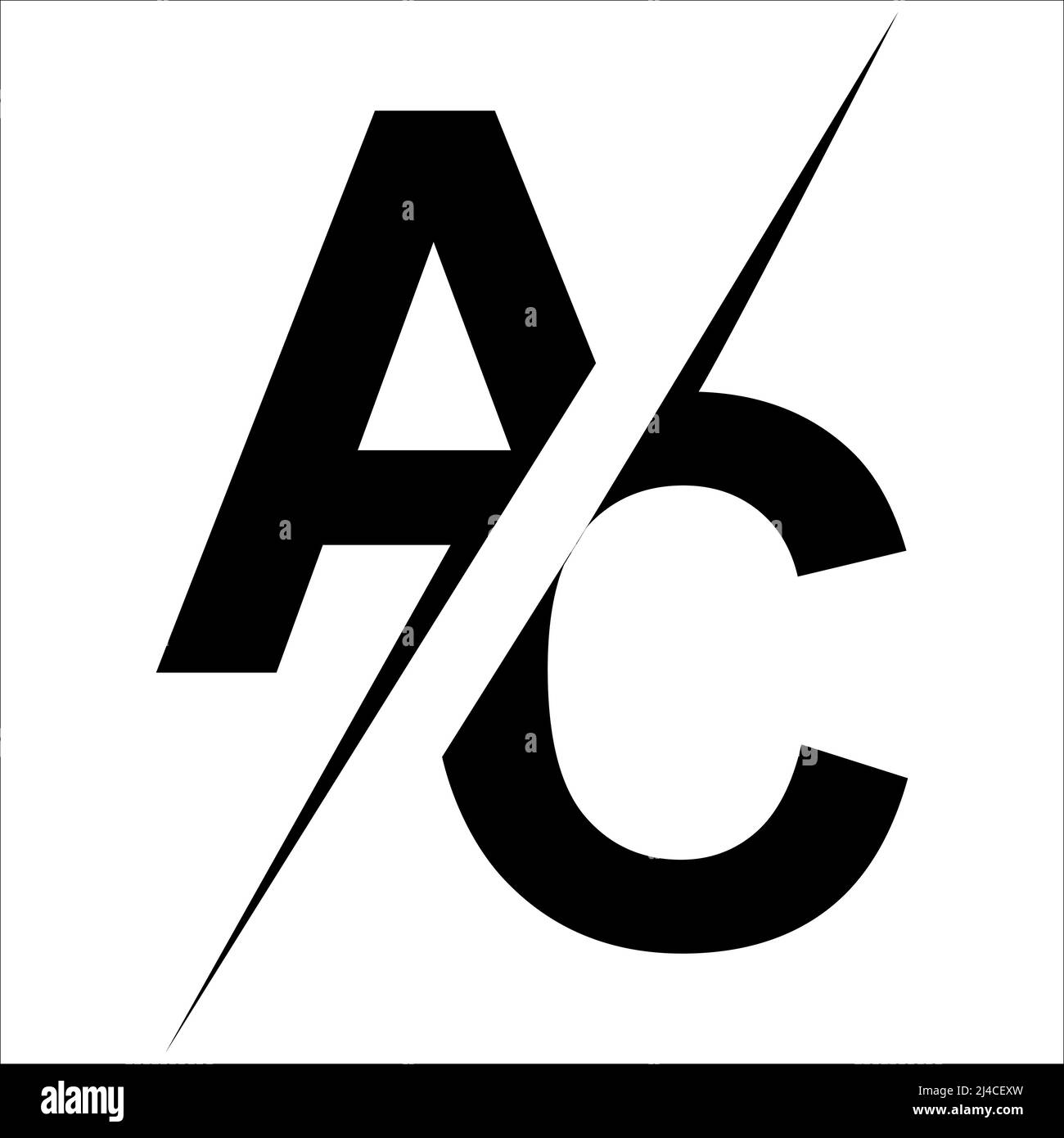 Letters A C ac logo separated diagonally by lightning strike a versus vs c ac Stock Vector