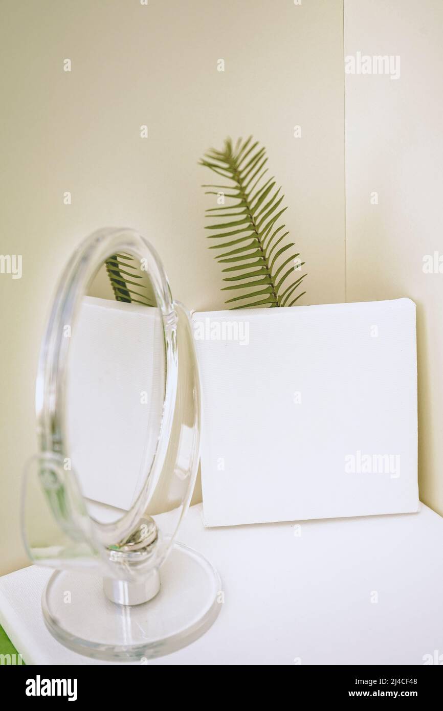 Clean and natural mockup in green and neutral tones Stock Photo Alamy