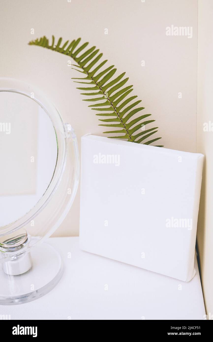 Clean and natural mockup in green and neutral tones Stock Photo Alamy