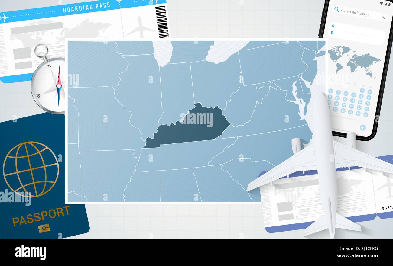 Journey to Kentucky, illustration with a map of Kentucky. Background