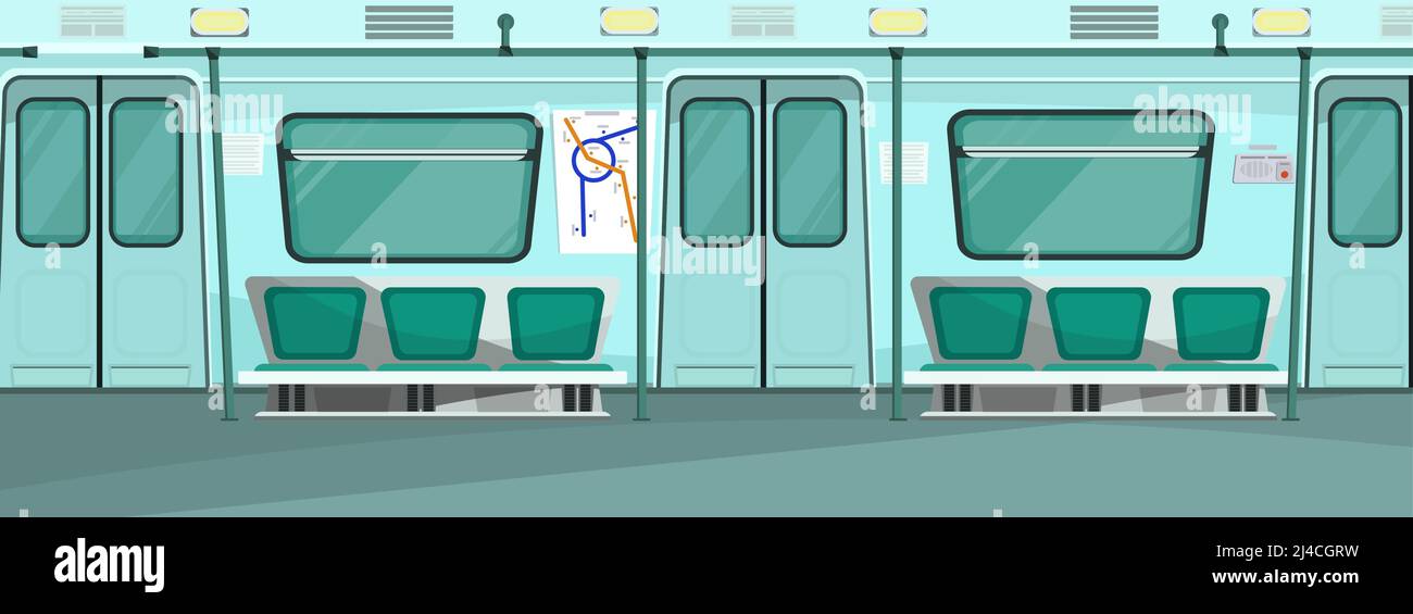 Subway vector illustration. Tube, underground, train, door, seat. Transportation concept. Can be used for topics like city transport, vehicle, railway Stock Vector